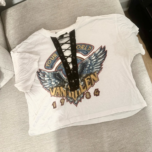Forever 21 White Lace-Up Graphic Tee with Eagle Design - Picture 1 of 2